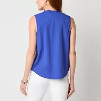 St. John's Bay Womens Split Crew Neck Sleeveless Blouse
