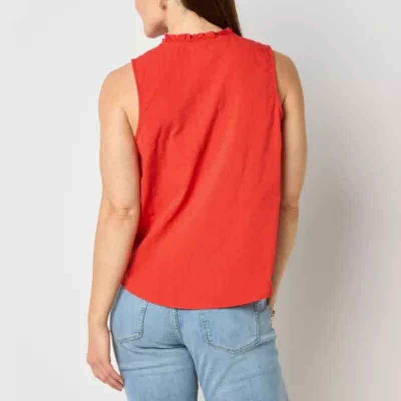 St. John's Bay Womens Split Crew Neck Sleeveless Blouse
