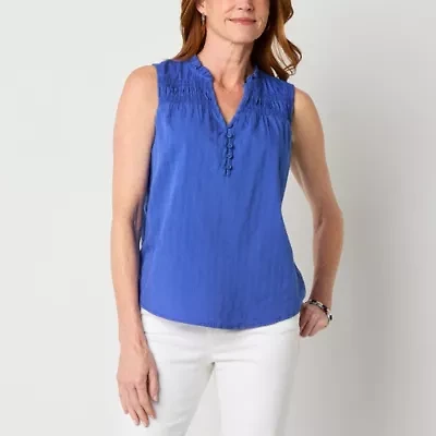 St. John's Bay Womens Split Crew Neck Sleeveless Blouse