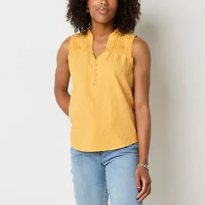 St. John's Bay Womens Split Crew Neck Sleeveless Blouse
