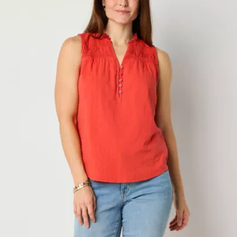 St. John's Bay Womens Split Crew Neck Sleeveless Blouse