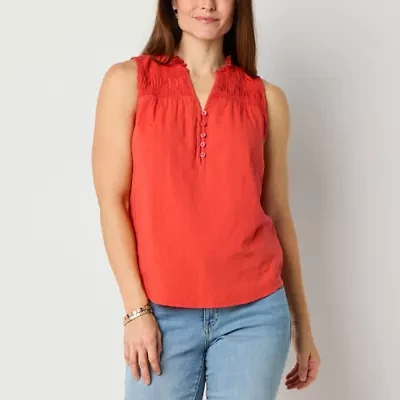 St. John's Bay Womens Split Crew Neck Sleeveless Blouse