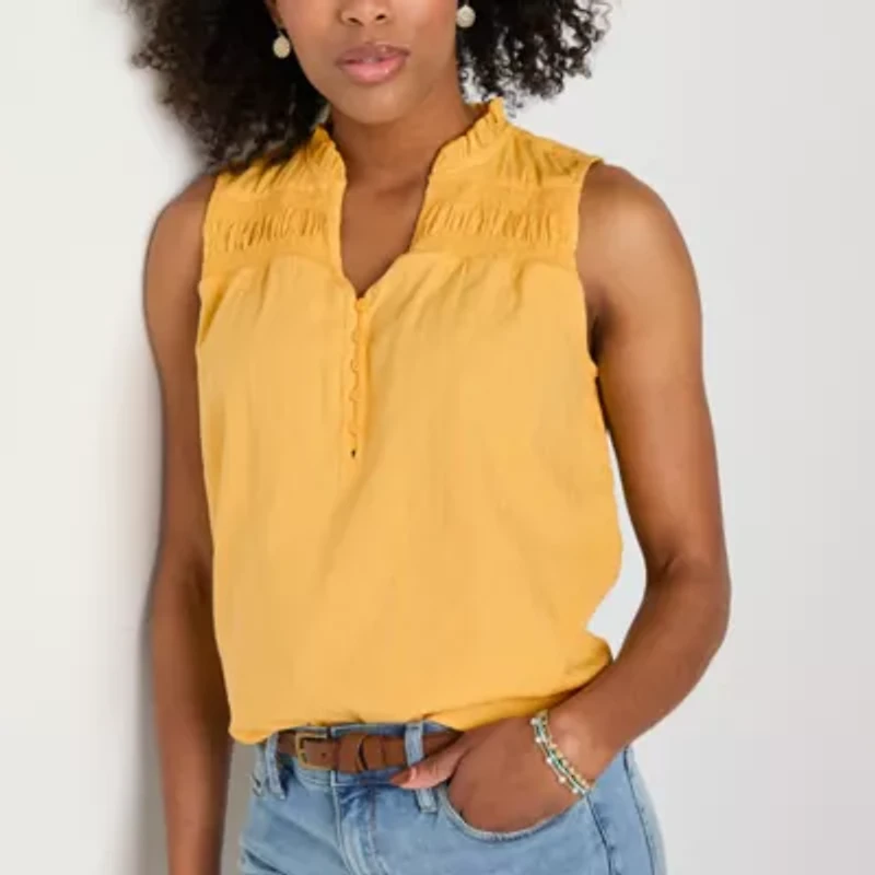 St. John's Bay Womens Split Crew Neck Sleeveless Blouse