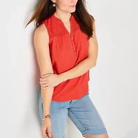 St. John's Bay Womens Split Crew Neck Sleeveless Blouse