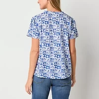 St. John's Bay Womens Split Crew Neck Short Sleeve Blouse