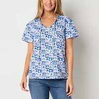 St. John's Bay Womens Split Crew Neck Short Sleeve Blouse
