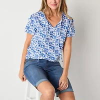 St. John's Bay Womens Split Crew Neck Short Sleeve Blouse