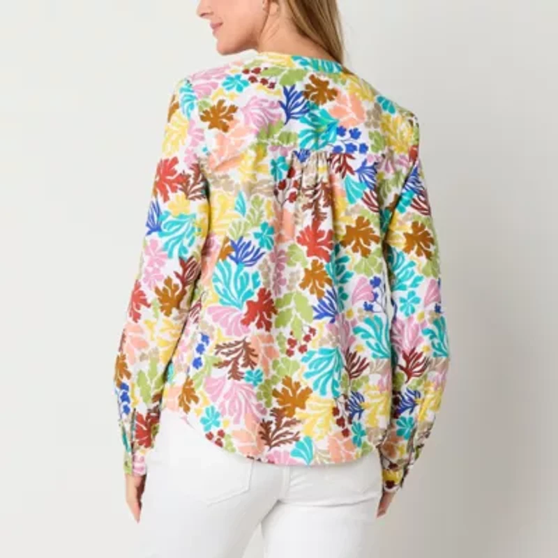 St. John's Bay Womens Split Crew Neck Long Sleeve Blouse