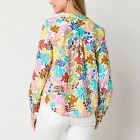 St. John's Bay Womens Split Crew Neck Long Sleeve Blouse