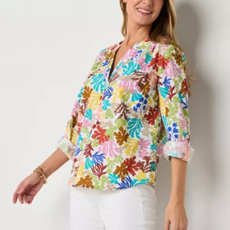 St. John's Bay Womens Split Crew Neck Long Sleeve Blouse