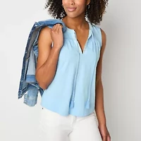 St. John's Bay Womens V Neck Sleeveless Blouse
