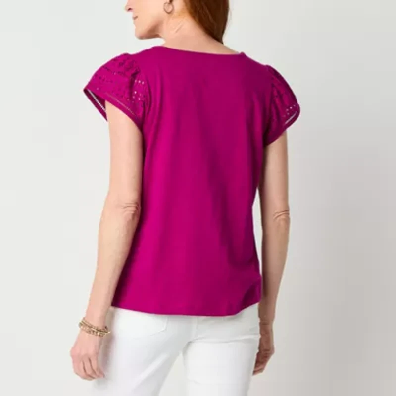 St. John's Bay Womens Crew Neck Short Sleeve Blouse