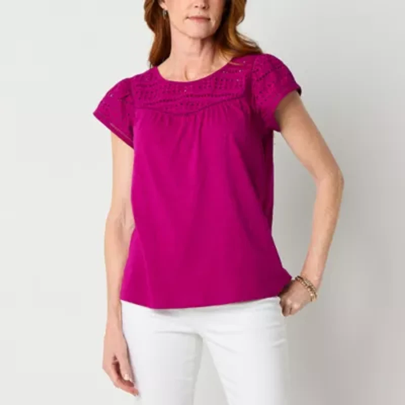 St. John's Bay Womens Crew Neck Short Sleeve Blouse