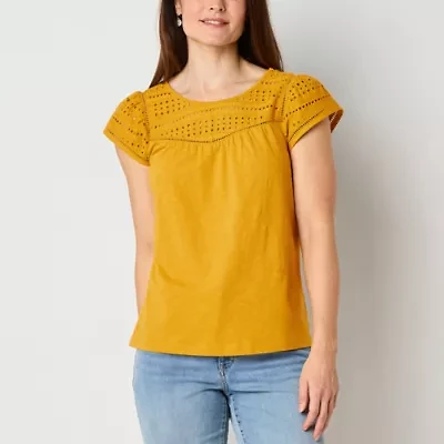 St. John's Bay Womens Crew Neck Short Sleeve Blouse