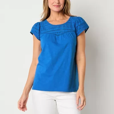 St. John's Bay Womens Crew Neck Short Sleeve Blouse