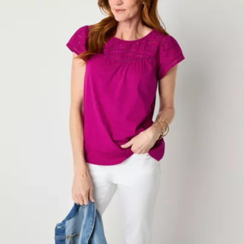 St. John's Bay Womens Crew Neck Short Sleeve Blouse