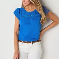 St. John's Bay Womens Crew Neck Short Sleeve Blouse