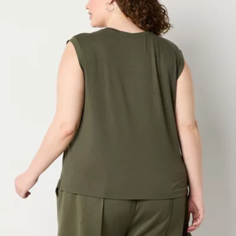 Stylus Womens Plus Crew Neck Sleeveless T-Shirt