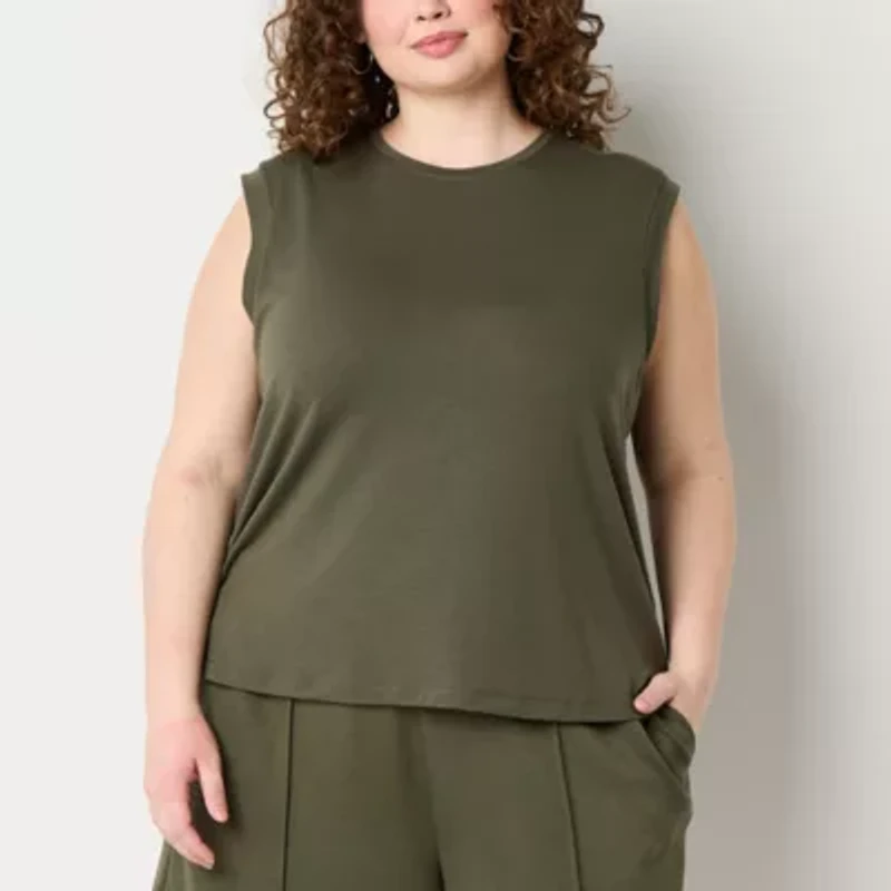 Stylus Womens Plus Crew Neck Sleeveless T-Shirt