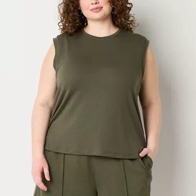 Stylus Womens Plus Crew Neck Sleeveless T-Shirt