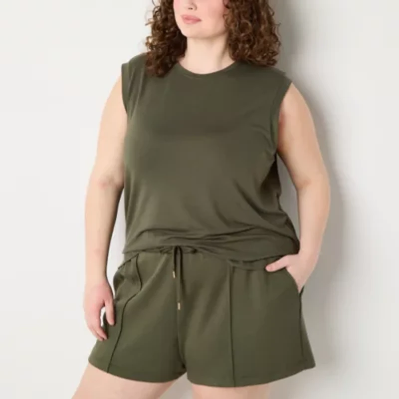 Stylus Womens Plus Crew Neck Sleeveless T-Shirt