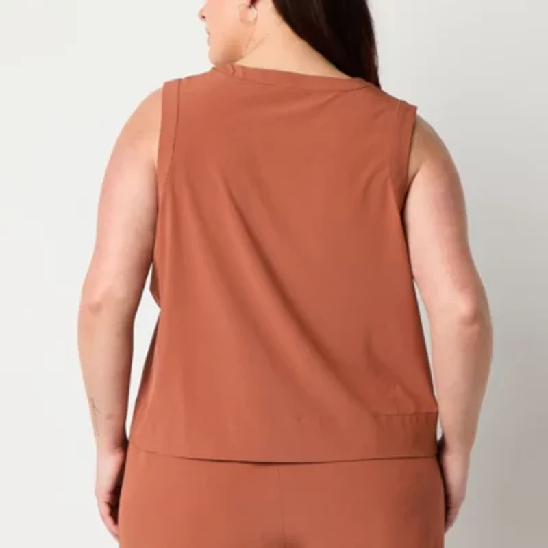 Stylus Womens Plus Crew Neck Sleeveless Shell