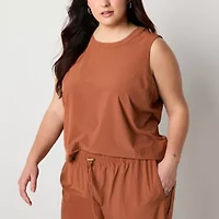 Stylus Womens Plus Crew Neck Sleeveless Shell