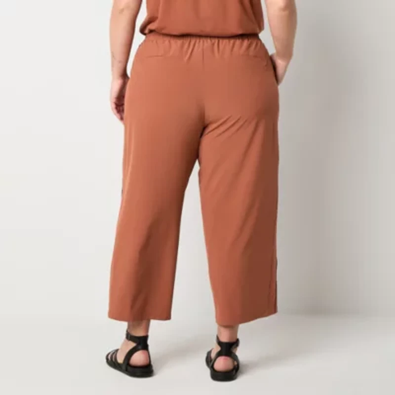 Stylus Womens Plus Wide Leg Mid Rise Cropped Pant