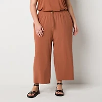 Stylus Womens Plus Wide Leg Mid Rise Cropped Pant