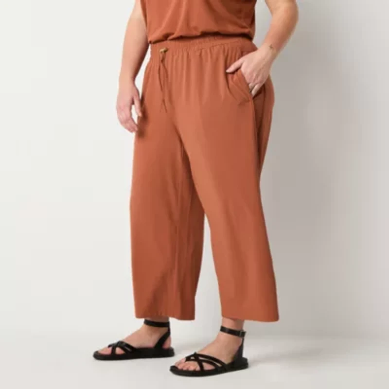 Stylus Womens Plus Wide Leg Mid Rise Cropped Pant