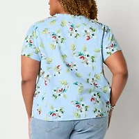 St. John's Bay Womens Split Tie Neck Short Sleeve Plus Blouse