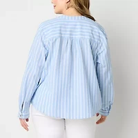 St. John's Bay Womens Plus Split Crew Neck Long Sleeve Blouse