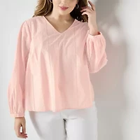 Liz Claiborne Womens V Neck Long Sleeve Plus Blouse