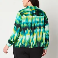 Bold Elements Womens Plus Long Sleeve Satin Blouse