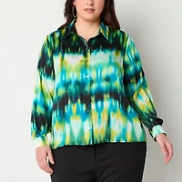 Bold Elements Womens Plus Long Sleeve Satin Blouse