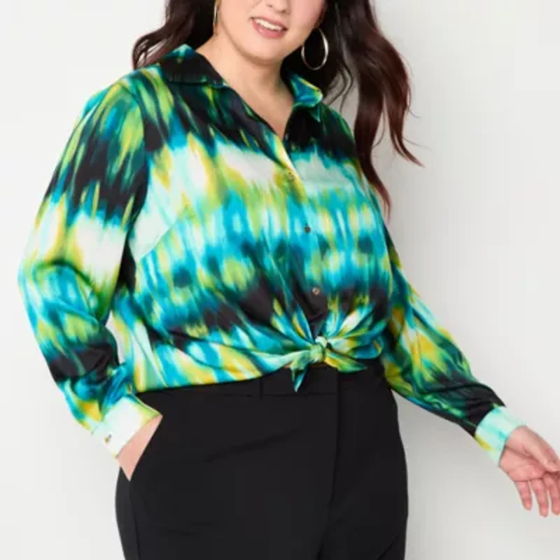 Bold Elements Womens Plus Long Sleeve Satin Blouse