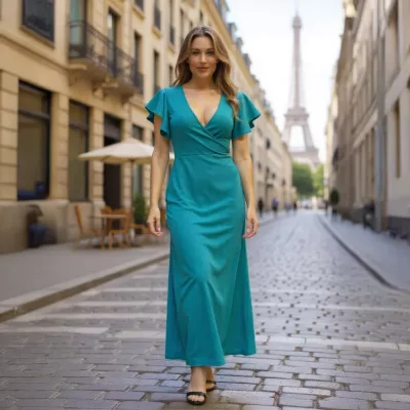 24seven Comfort Apparel Womens Short Sleeve Wrap Dress
