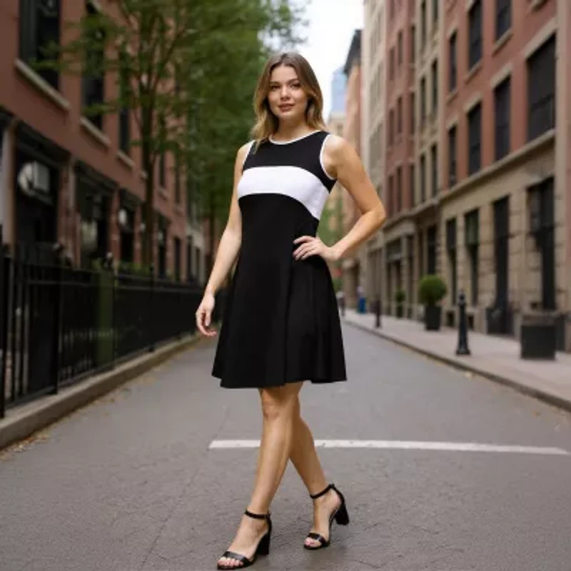 24seven Comfort Apparel Womens Sleeveless Fit + Flare Dress