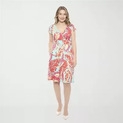 24seven Comfort Apparel Womens Short Sleeve Abstract A-Line Dress