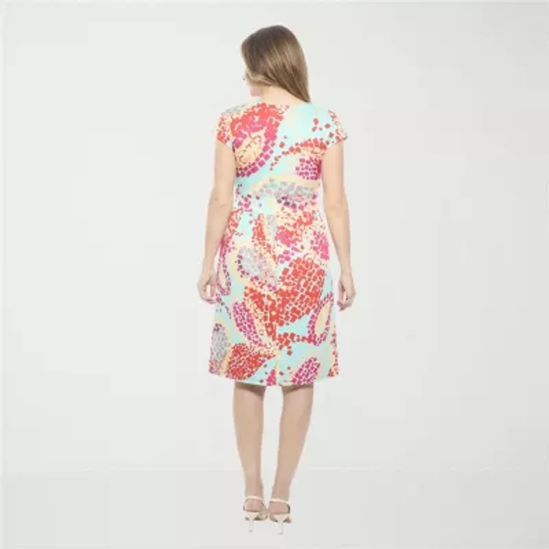24seven Comfort Apparel Womens Short Sleeve Abstract A-Line Dress
