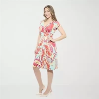 24seven Comfort Apparel Womens Short Sleeve Abstract A-Line Dress
