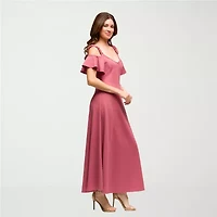 24seven Comfort Apparel Womens V Neck Short Sleeve Cold Shoulder Maxi Dress