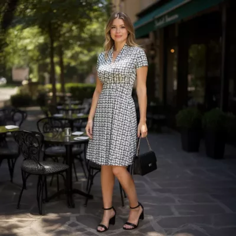 24seven Comfort Apparel Womens Short Sleeve Geometric Wrap Dress