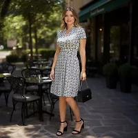 24seven Comfort Apparel Womens Short Sleeve Geometric Wrap Dress