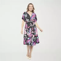 24seven Comfort Apparel Womens Short Sleeve Paisley Midi Wrap Dress