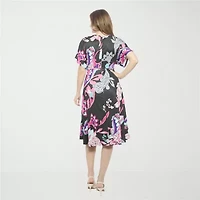 24seven Comfort Apparel Womens Short Sleeve Paisley Midi Wrap Dress