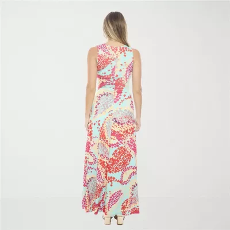 24seven Comfort Apparel Womens Sleeveless Abstract Maxi Dress