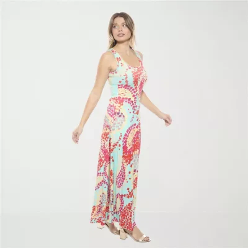 24seven Comfort Apparel Womens Sleeveless Abstract Maxi Dress