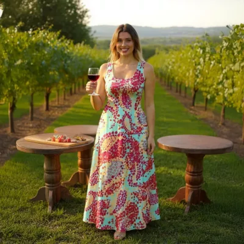 24seven Comfort Apparel Womens Sleeveless Abstract Maxi Dress