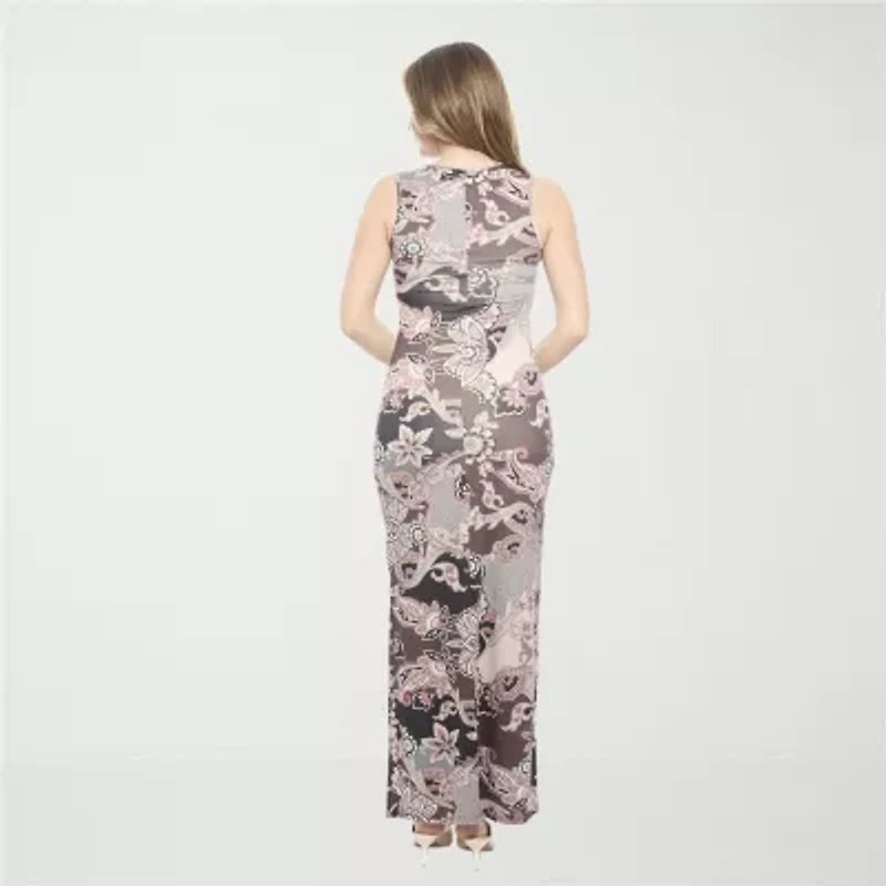 24seven Comfort Apparel Womens Sleeveless Casual Paisley Bodycon Dress